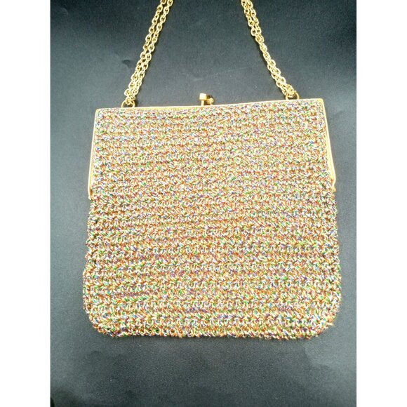 Evening Bag Rainbow Woven Walborg Hong Kong Brass Chain Vintage 60s Clutch Purse - Picture 3 of 16